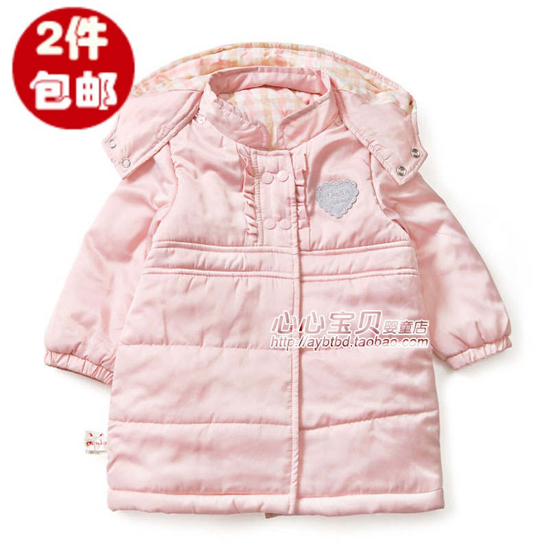 AY 2012 autumn and winter girls clothing bc680-012p baby cotton-padded hooded long trench cap outerwear