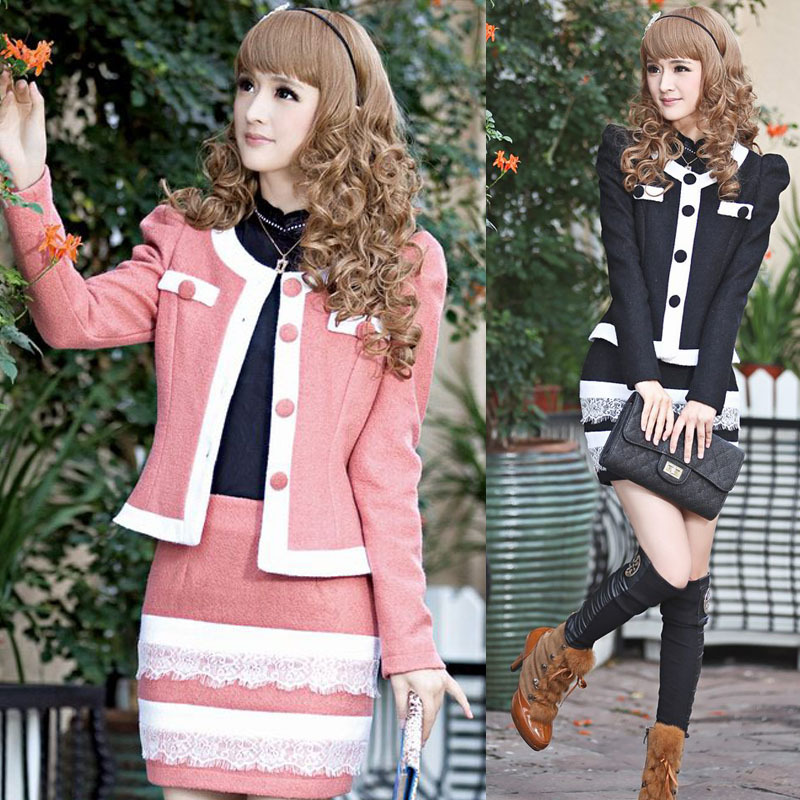 AYILIAN 2012 autumn and winter woolen dress one-piece dress short skirt outerwear work wear skirt twinset