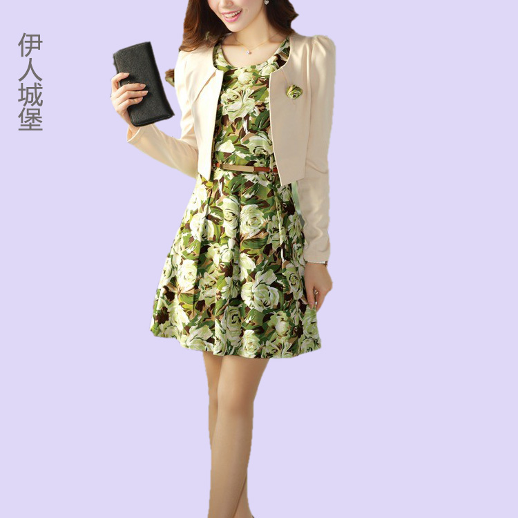 AYILIAN spring women's new arrival 2013 sweet print fashion ol one-piece dress twinset skirt SS48