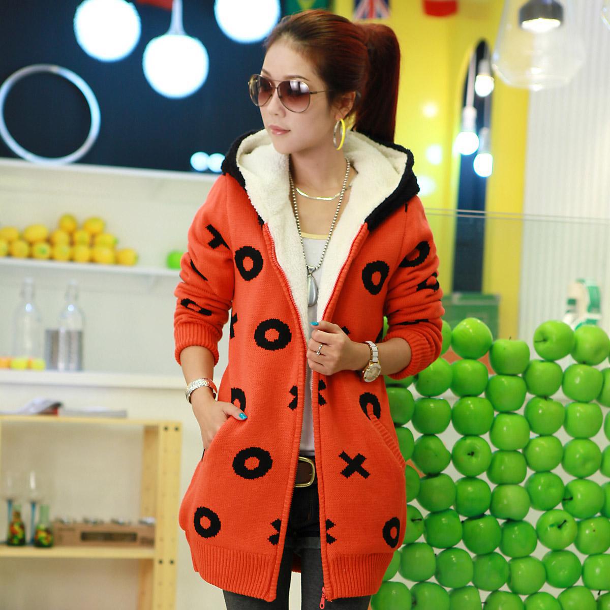 AYILIAN sweater outerwear female thickening fleece medium-long loose sweater women's wadded jacket spring 2013