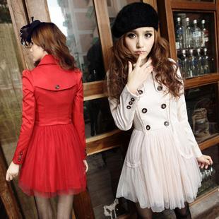AYILIAN sweet princess spring outerwear 2012 trench gentlewomen lace skirt double breasted trench