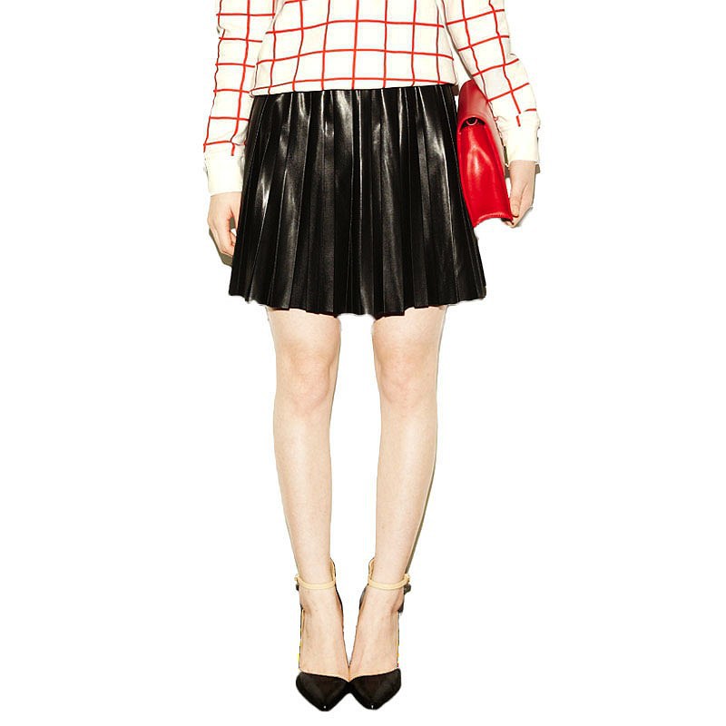 Ayleen Shiny Leather-Look Pleat Skirt (Women) Black/Burgundy