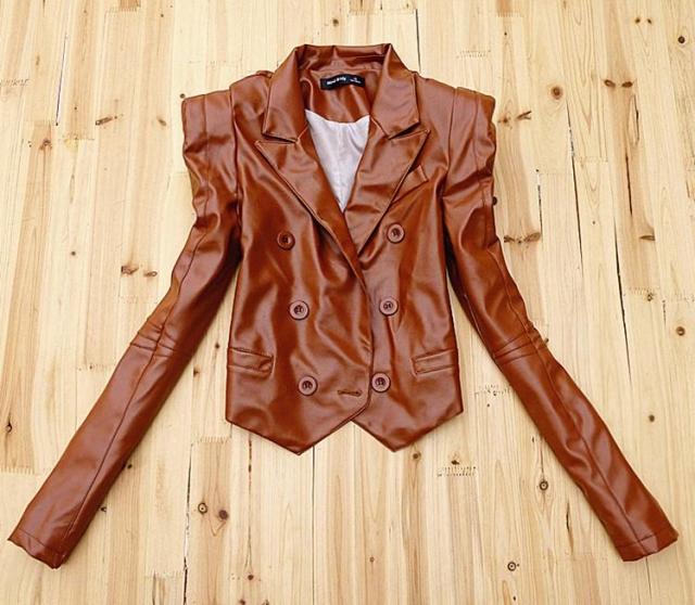 B-3 spring and autumn female leather clothing design short outerwear long-sleeve japanned leather one button OL outfit PU 0