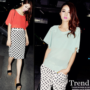 B 4014 fashion ruffled pleated sleeve all-match loose solid color chiffon shirt female top real pictures with model 11-120g