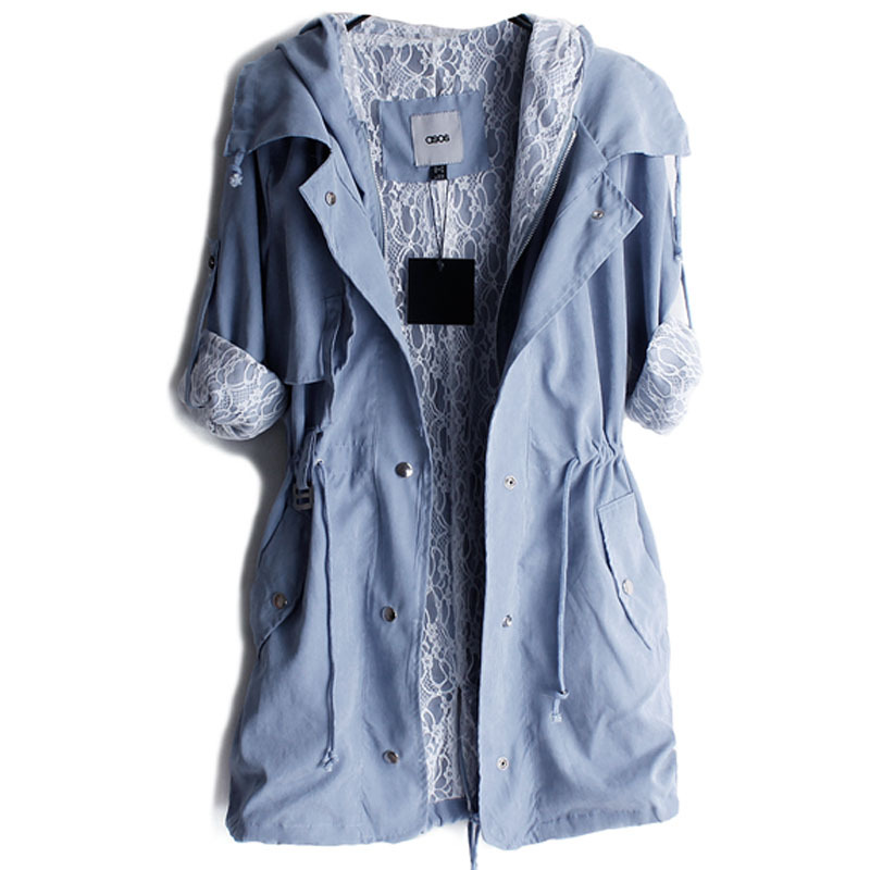 B-b 2012 new arrival women's autumn and winter fashion casual lace with a hood drawstring round the waist medium-long trench