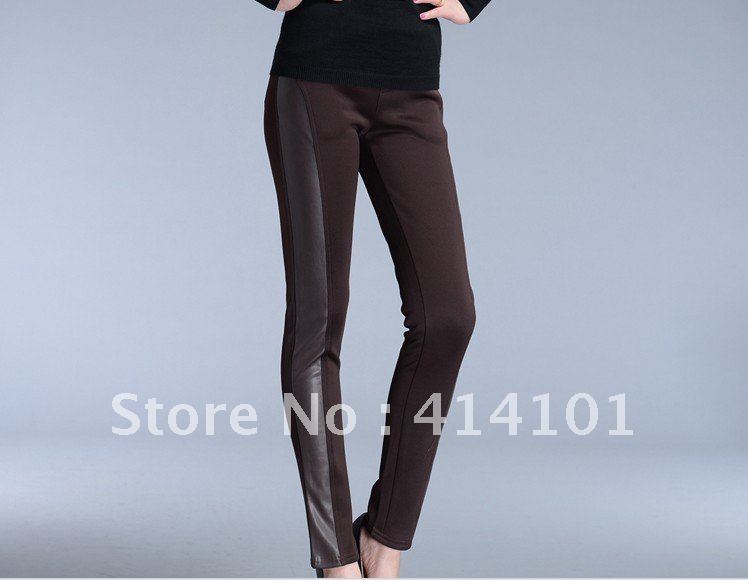 B.tears 2012 autumn and winter new products stretch thick fabrics PU leather splicing  pants