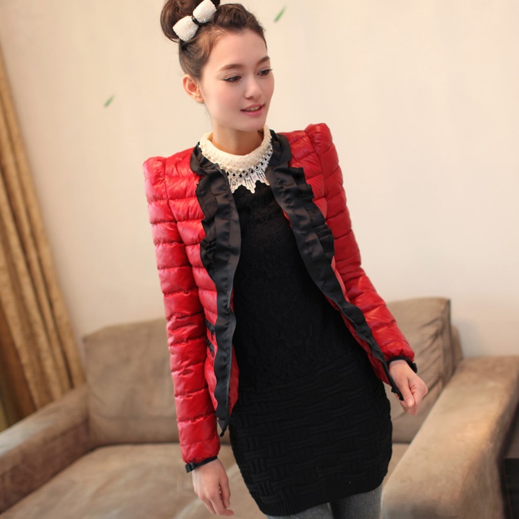 B-w1533 2012 women's ruffle puff sleeve short design wadded jacket 12