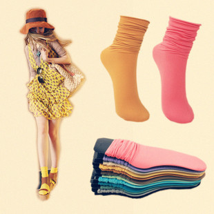 B073 fashion women's vertical stripe loose piles of socks vintage sock multi-color sandals socks knee-high socks , Free shipping