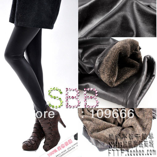 B173 autumn and winter thickening plus velvet double layer thermal faux leather legging ankle length trousers warm pants female