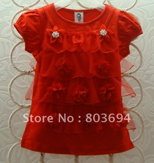 B2W2 Girl's Tee Children short sleeve T-shirt baby Top red color bw-0017