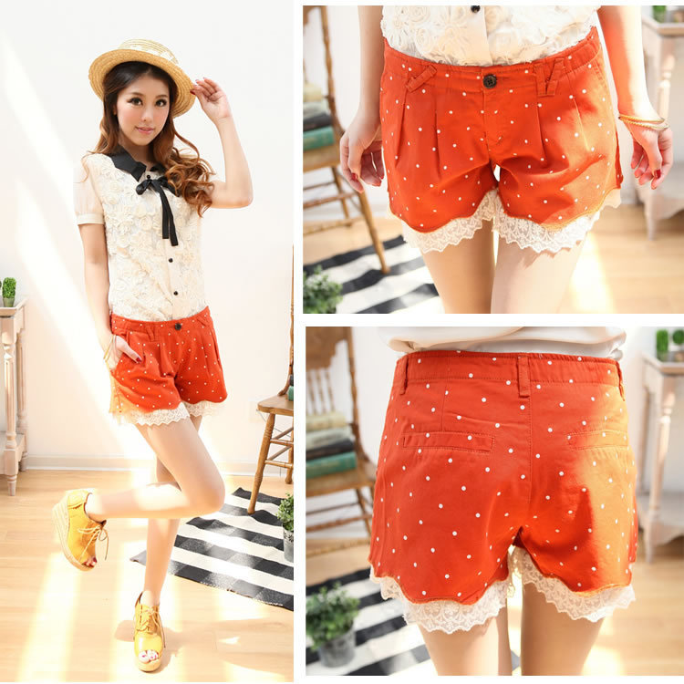 B6-2 summer 2012 sweet all-match dot polka dot lace hem women's shorts hot trousers