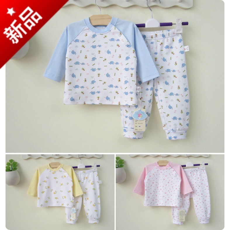 Baby 100% cotton underwear set autumn and winter male clothing clothes autumn child long johns long johns shoulder button to