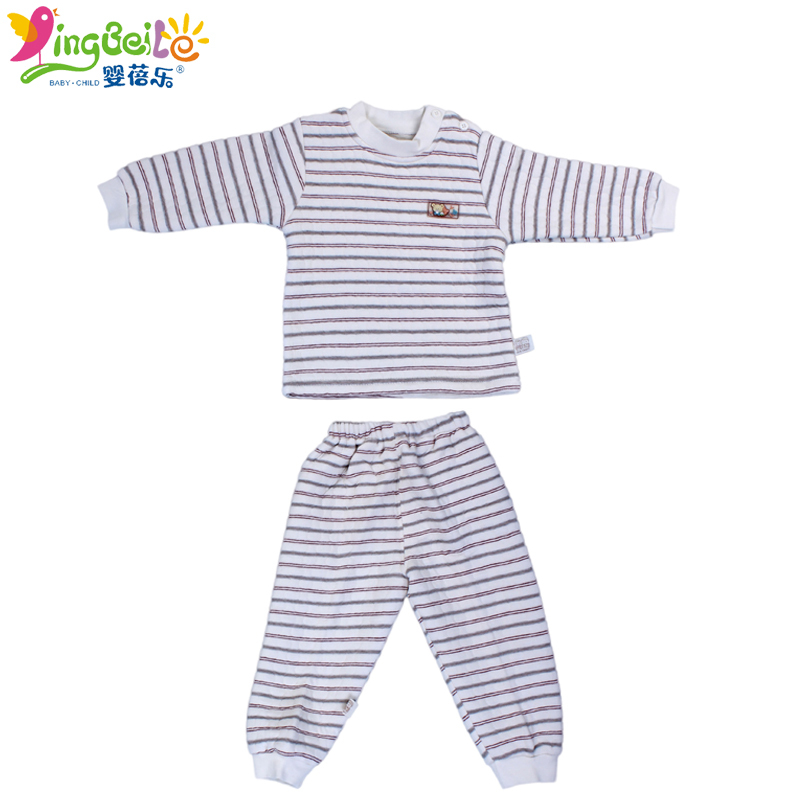 Baby bamboo fibre thermal beam sets child set new children's underwear sets striped thick warm underwear clothes at home