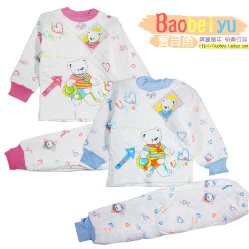 Baby child 100% cotton 100% cotton cotton-padded thermal underwear set buckle bear