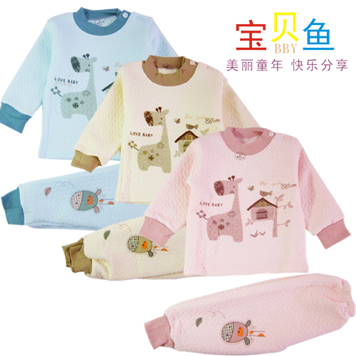 Baby child male child female child thermal underwear set buckle 100% cotton 100% cotton child underwear cartoon