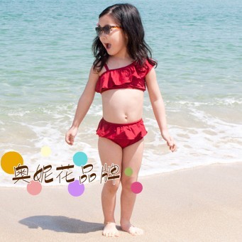 Baby child swimwear girl female child ruffle bikini split swimwear