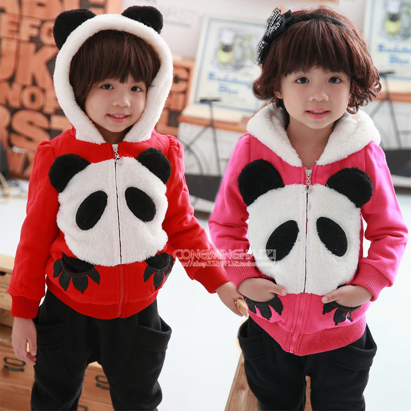 Baby children's clothing female child autumn and winter 2013 giant panda thickening child cardigan female 98601