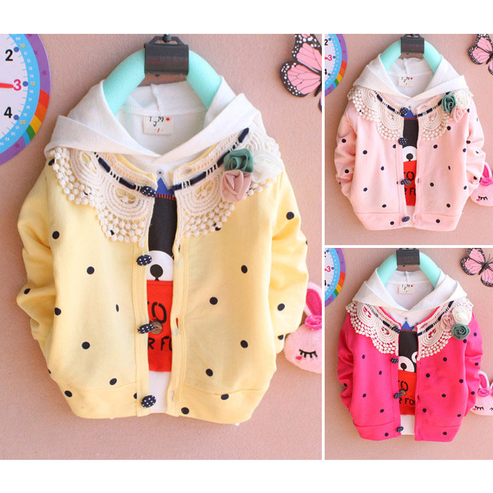 Baby clothes spring and autumn sweet dot lace collar top baby long-sleeve cardigan
