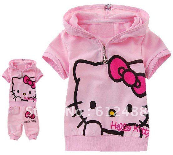 baby Clothing baby girls cute clothing sets Hello Kitty outfit Short sleeve Coat+cotton pants children wear jacket freeshipping