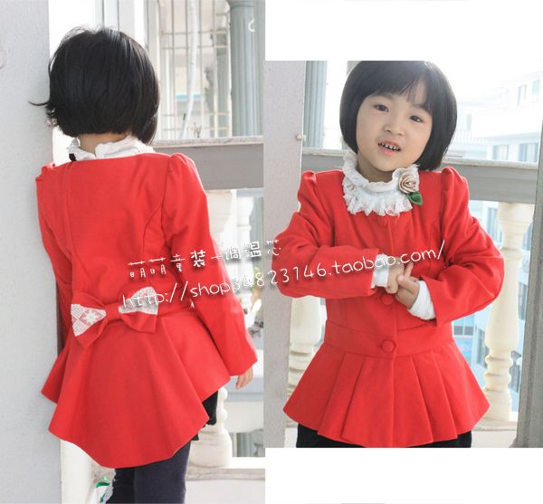 Baby female child autumn and winter personality noble tuxedo fashion trench outerwear 100% cotton princess 1