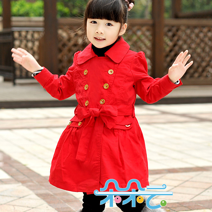 Baby female child autumn and winter red double breasted double layer thickening trench liner detachable