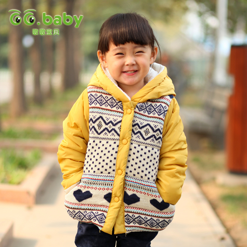 Baby female child wadded jacket autumn and winter child sweatshirt plus velvet thickening female child cotton-padded jacket