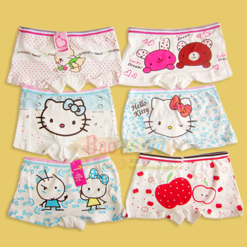 Baby fish female child chiddler cartoon 100% cotton four angle panties kitty