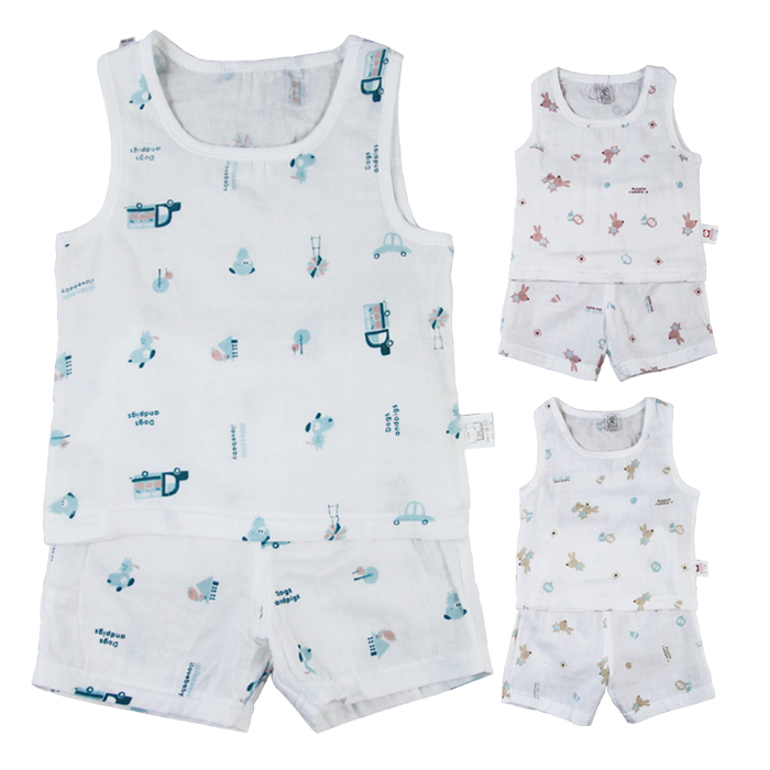Baby gauze underwear baby summer baby 100% cotton gauze short-sleeve set gauze clothes set 6412