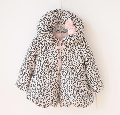 baby girl cotton-padded jacket wadded jacket leopard print medium-long winter coat