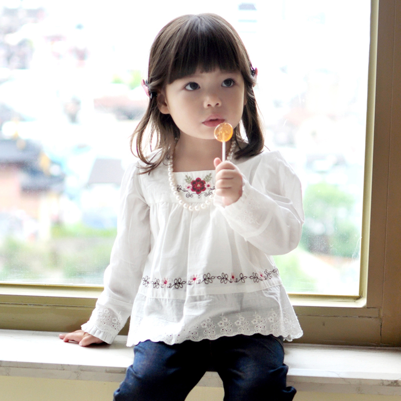 baby girl long-sleeve shirt white embroidered cotton 100%