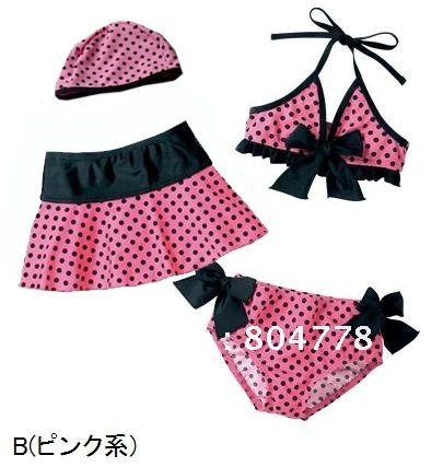 baby girl's swimwear polka dots kid's two-pieces swiming wear knotbow children's skirtni swimsuits-red color