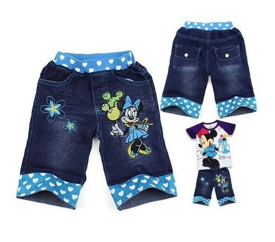 baby girl summer jeans denim shorts Mickey kids cartoon pants fit 2-7yrs 6pcs/lot free shipping S146