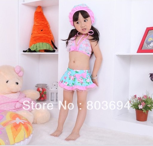 baby girl swimsuits ,cute pink   bow Swimwear chirdren ,pool beach wear   5set/lot   201304