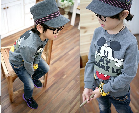 baby girls&boys cute cartoon Mickey printed  style fleeces long sleeve T-shirt pattern fleeces 2 colors free shipping