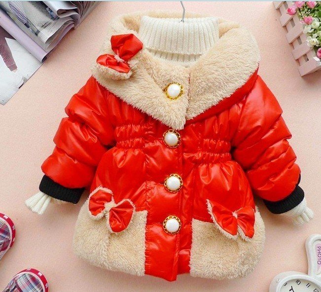 baby girls fleece coat kids sweet bows thick warm clothes children autumn winter outwear clothing free shipping