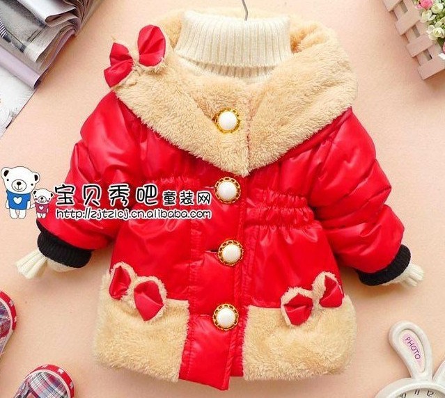 baby girls fleece coat kids sweet bows thick warm clothes children autumn winter outwear clothing free shipping