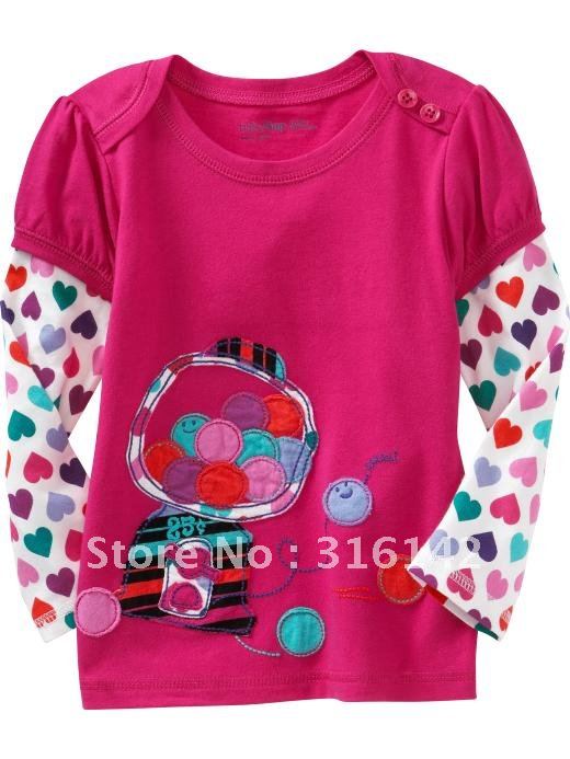 baby girls long sleeve t shirt, cotton tee, o-neck, hot pink  6pcs/lot QY-620