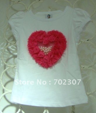 baby girls short sleeve t shirt children summer wear red heart  kids top G9034-2 white