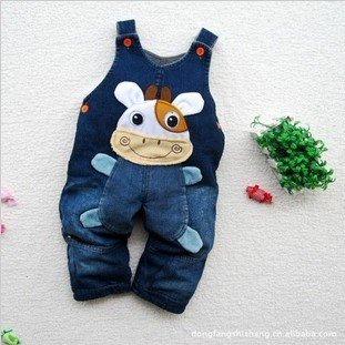 Baby Jeans Romper with thickened woolen, Baby suspender trousers #5112