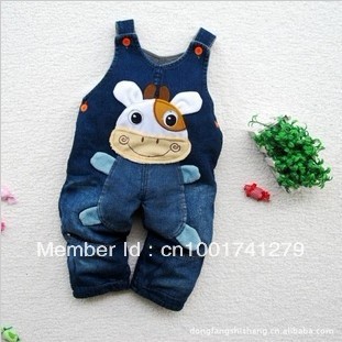 Baby Jeans Romper with thickened woolen, Baby suspender trousers #YP1003