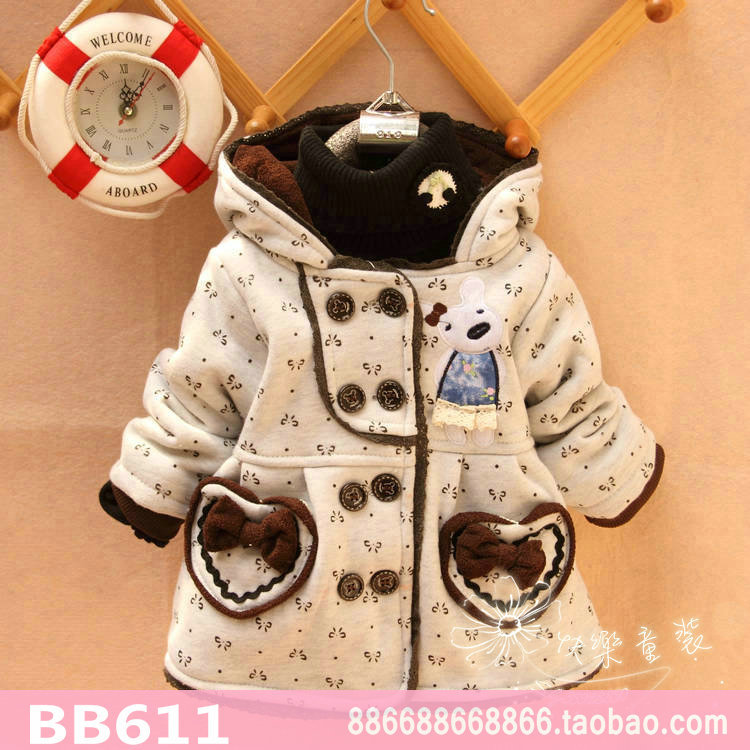 Baby outerwear baby wadded jacket children's clothing female child cloth full lining thickening cotton-padded coat 611