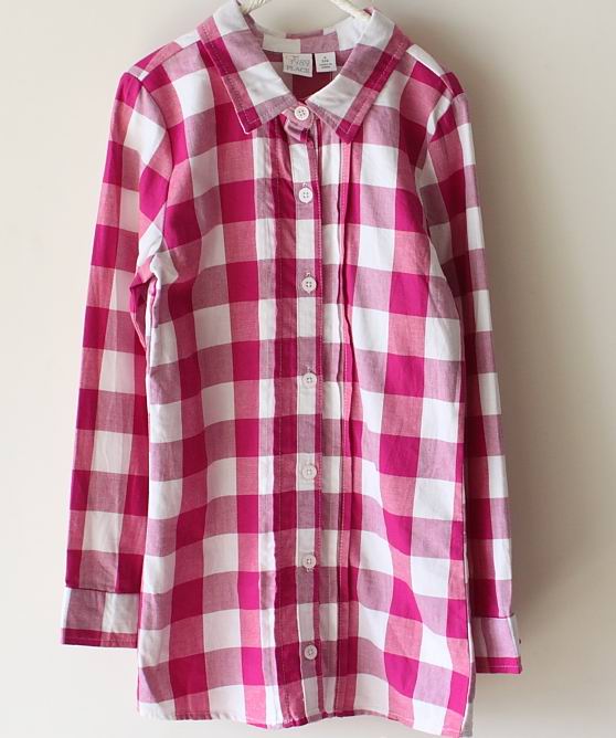 Baby shirt p female child classic medium-long 100% cotton plaid shirt 3
