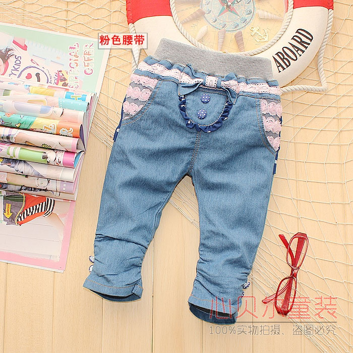 Baby spring jeans female jeans baby jeans child pp pants spring and autumn pants baby trousers