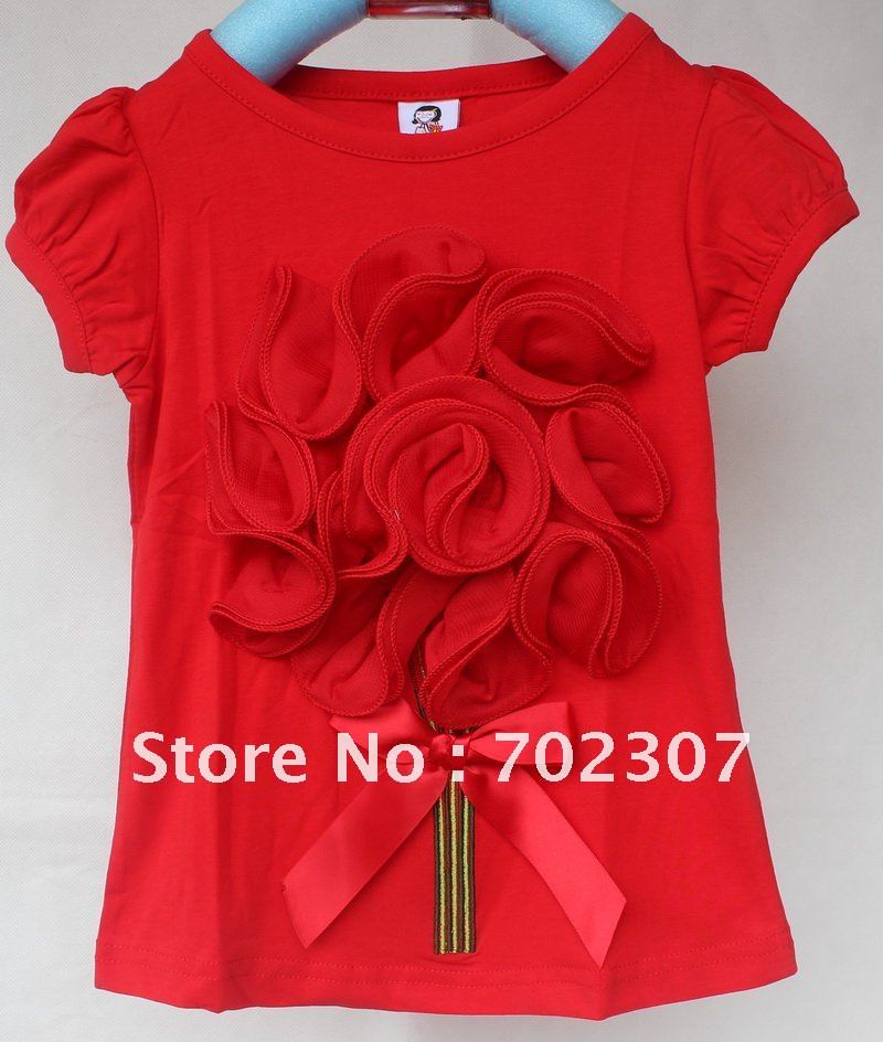 Baby T-shirt, red T-shirt with red roses, children waer girls short-sleeved T-shirt, classic design, perfect quality 8920 -2 red