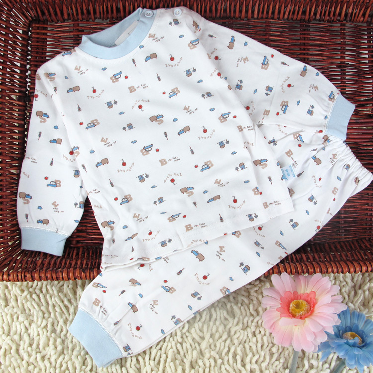 baby underwear set 100% cotton spring and autumn baby underwear 100% cotton print long johns o-neck belt buckle a20