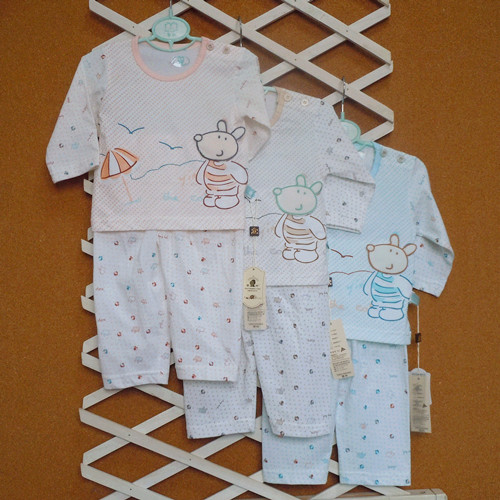 Baby underwear set male cartoon 100% cotton print button sleepwear 6 - 24