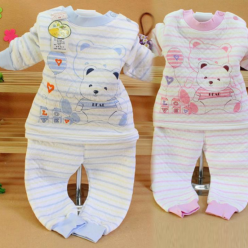 Baby underwear winter  male female child buckle cotton-padded thermal set of underwear and underpants newborn baby clothes