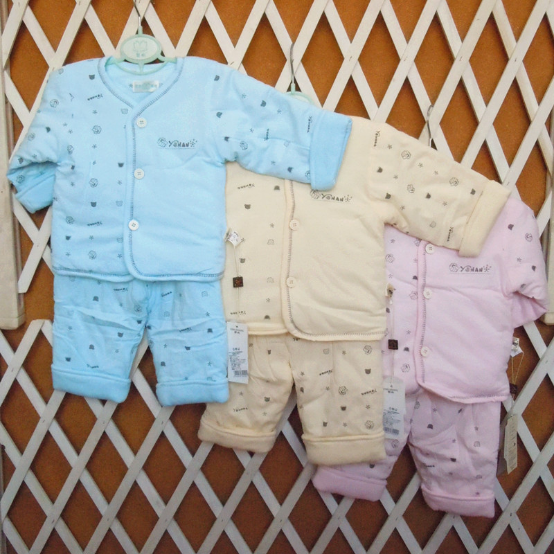 Baby wadded jacket trousers underwear set male cotton shop thickening solid color lengthen
