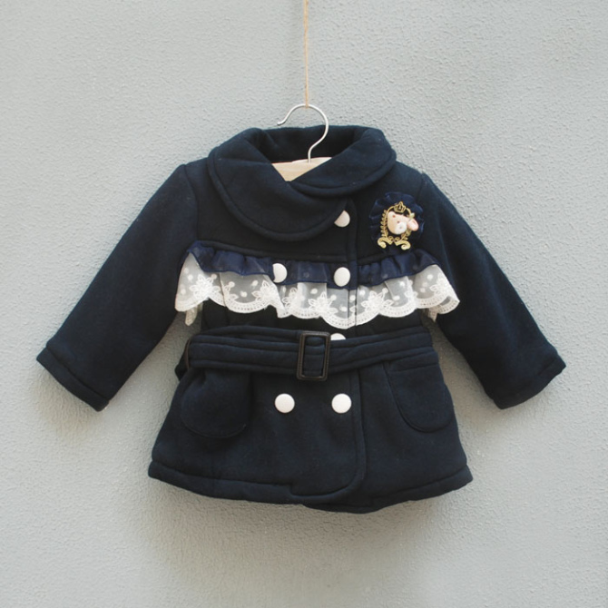 Baby winter female child baby autumn and winter plus velvet thickening wadded jacket thermal trench outerwear