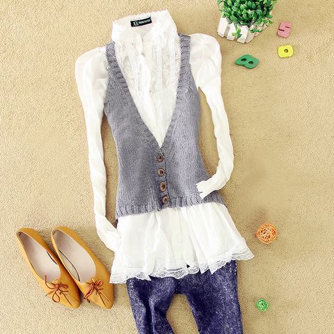 Back cutout i shape woven vest female vest sweater female 29